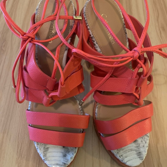 CALVIN KLEIN Panelope Ankle Wrap Sandal Heels - Picture 2 of 6